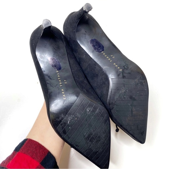 Zara Trafaluc Pointy Bow Toe Heels Pumps Suede Black 37 - Picture 5 of 7